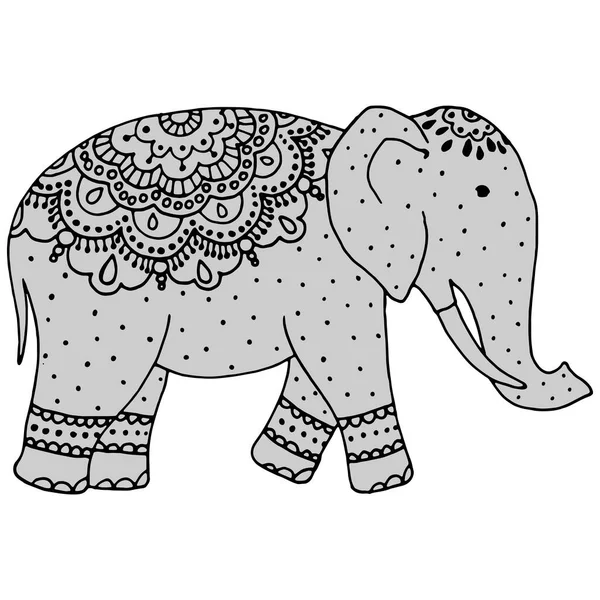 Élément Noir Motif Tatouage Dessin Éléphant Décoratif Dessins Indiens Isoler — Image vectorielle