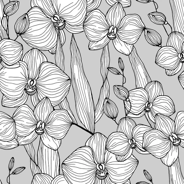Бесшовный Узор Орхидеи Черно Белом Цвете Орнамент Обоев Оберточная Бумага — стоковый вектор