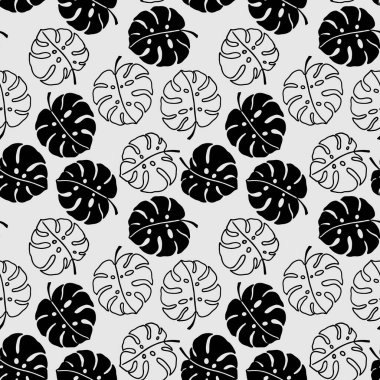 Tropikal yaprak, vektör illüstrasyonu, duvar kağıdı ve kumaş için süsleme, ambalaj kağıdı görüntüsü olan kusursuz desen.