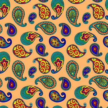 parlak renklerde kusursuz desen, Hint süslemeleri, duvar kağıdı, ambalaj kağıdı