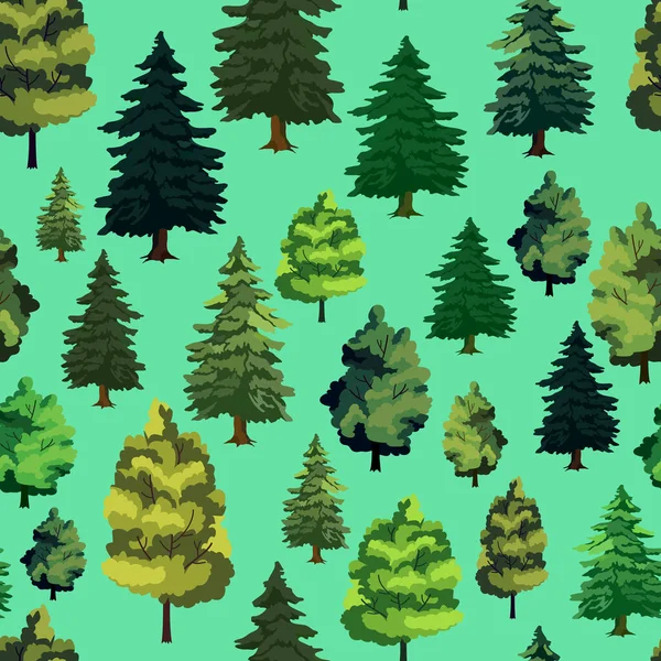 Bezešvé Vzor Zelené Vektorové Ilustrace Lesa Jehličnaté Listnaté Stromy Tapety — Stockový vektor