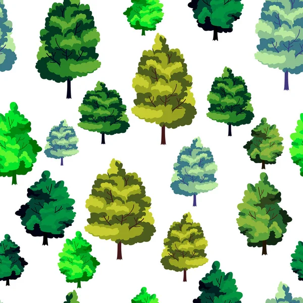 Motif Sans Couture Vert Illustration Vectorielle Forêt Arbres Conifères Feuillus — Image vectorielle