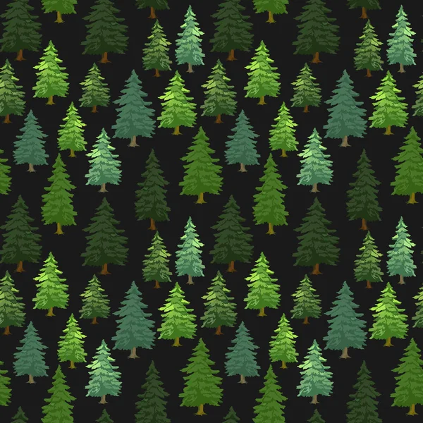 Modello Senza Soluzione Continuità Verde Illustrazione Vettoriale Della Foresta Conifere — Vettoriale Stock