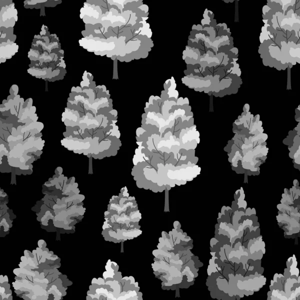 Безшовний Візерунок Монохромному Сірому Векторні Ілюстрації Лісу Листяних Дерев Орнамент — стоковий вектор