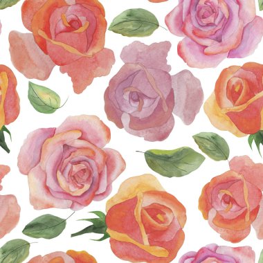 Suluboya gülleriyle kusursuz desen, duvar kağıdı süsü, ambalaj kağıdı, tasarım için zemin