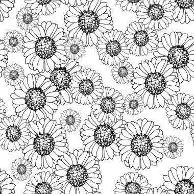 Tek renkli gri çiçekli kusursuz desen, vektör illüstrasyonu, duvar kağıdı süsü, ambalaj kağıdı