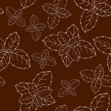 Yapraklı kusursuz desen, monokrom, vektör illüstrasyonu, duvar kağıdı süsü, ambalaj kağıdı
