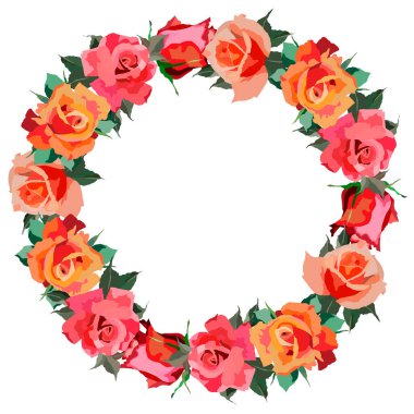 Vektör çizimi, çiçek çerçevesi, güller, beyaz bir arkaplanda izole edilmiş, kartpostallar için tasarım, düğün davetiyeleri, selamlar