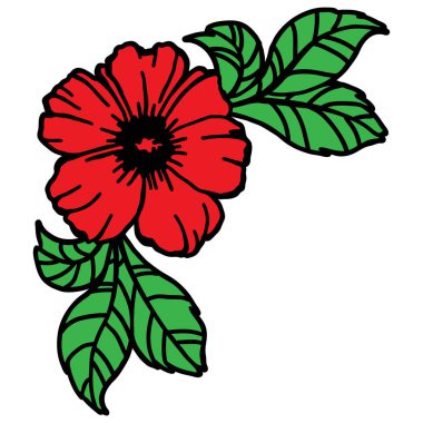 Vektör illüstrasyonu, yapraklı çiçek şablonu, beyaz bir arkaplan, dövme süsü, farklı tasarım için izole