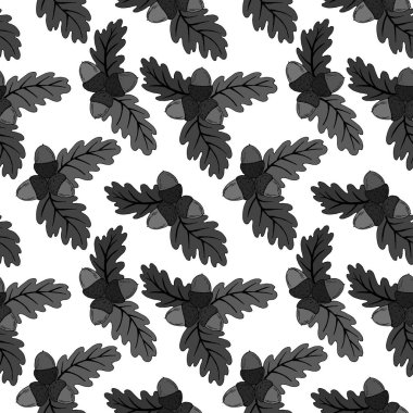 Kusursuz desen, vektör çizimleri, tek renkli gri palamut yaprakları, duvar kağıdı süsü, ambalaj kağıdı.