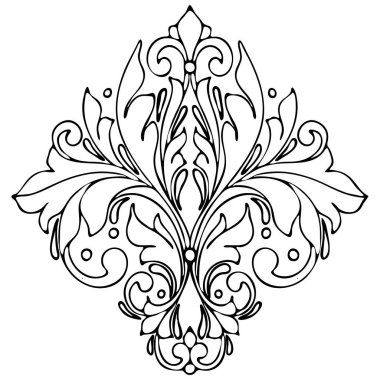 Klasik tarzda desen, beyaz arkaplanda izole et, barok süsleme