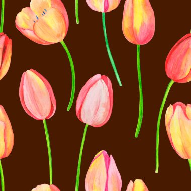 kusursuz desen, suluboya çizimi, çiçekler ve lale desenleri, düğün tasarımı için, duvar kağıdı süsü, ambalaj kağıdı, yapıştırma kitabı