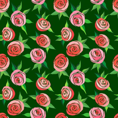 Parlak renklerle biçimlendirilmiş güller, duvar kağıdı süsü, ambalaj kağıdı, romantik arka plan.