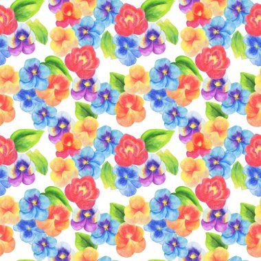 suluboya resimleme, kusursuz desen, tasarım için çiçek arkaplanı, farklı renklerde viyola, duvar kağıdı süsü