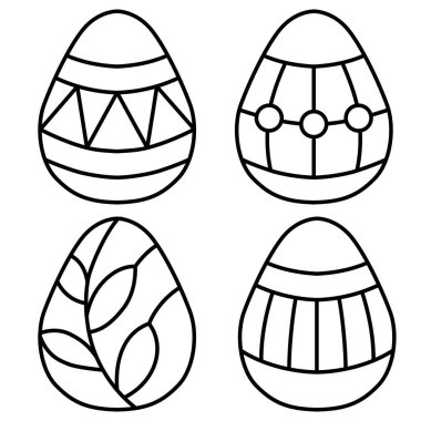 Karalama tarzında paskalya yumurtaları seti, kelime ile çerçeve, basit vektör illüstrasyon, siyah tarzda doğrusal çizim, beyaz arkaplanda izole