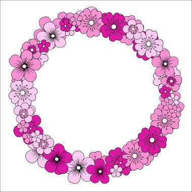 Şekillendirilmiş çiçekler, vektör illüstrasyonu, selamlama ve tasarım için süsleme, parlak renkli desen