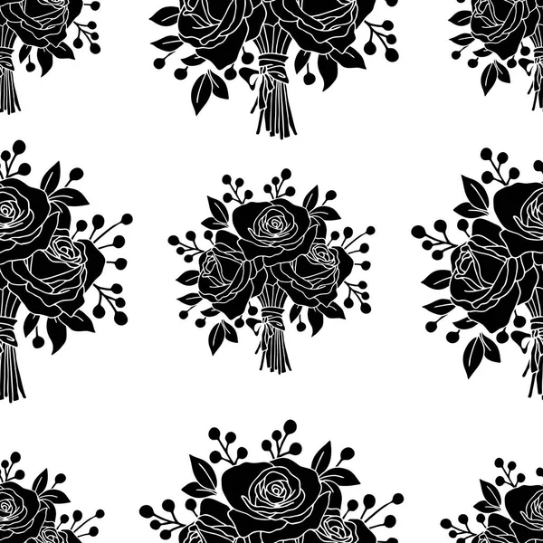 Seamless Pattern Bouquet Roses Ornament Wallpaper Fabric Floral Background — Stock Vector