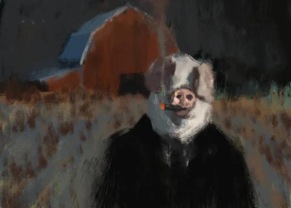 Digital traditional painting of a representation of orwells animal farm