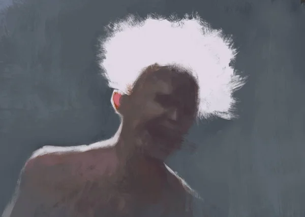 Pintura Digital Tradicional Hombre Con Afro Blanco — Foto de Stock