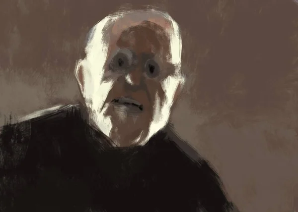 Digital traditional painting of an old man surprised, expression portrait