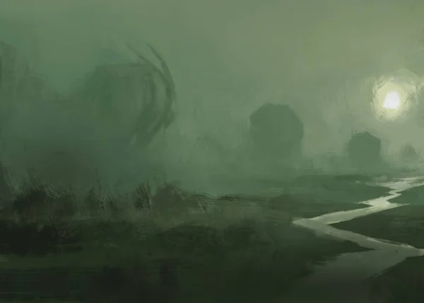 Традиційна Картина Рухомих Тварин Подорожують Тумані — стокове фото