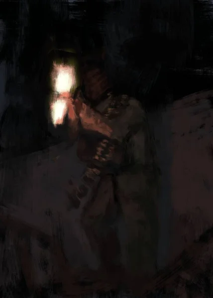 夜に山賊を射て兵士の伝統的な絵画 — ストック写真