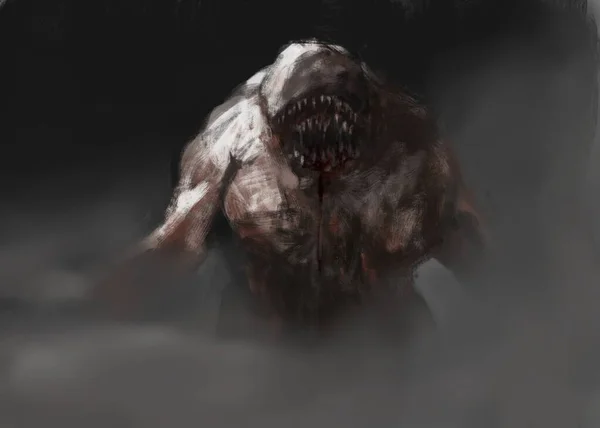 Illustration Traditionnelle Monstre Carnivore Dans Brouillard — Photo
