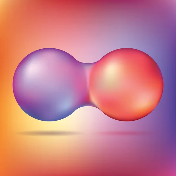2つの色の球が互いに合体している、抽象的な組成、ベクトルデザイン形状 — ストックベクタ