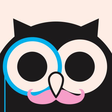 Gözlükbaykuş, komik baykuş minimalist resim, çocuklar için illüstrasyon, vektör sanat