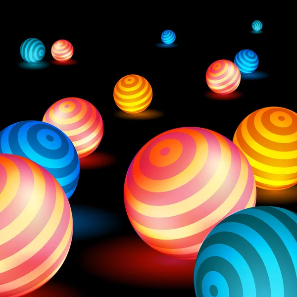 Zářící koule leží na povrchu, neon koule, světlé abstrakce — Stockový vektor