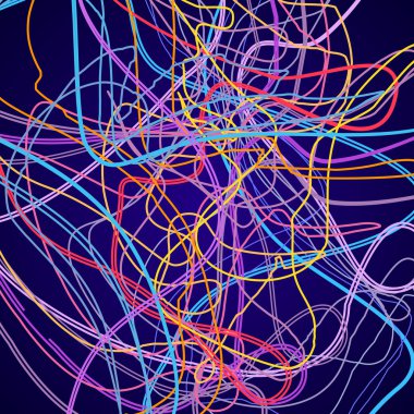 Neon çizgiler, soyut kompozisyon, parlak arka plan, renkli çizgiler bir arapsaçı, vektör tasarım sanat