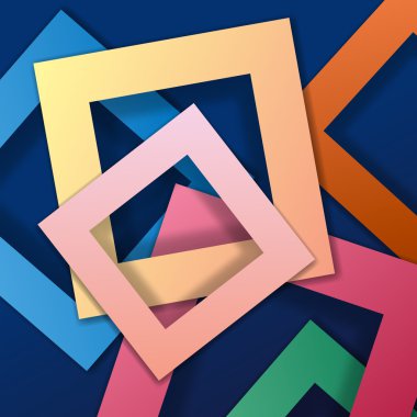 Renkli kare şekiller arka planı, gölgeler, vektör soyut tasarım renkli çerçeve