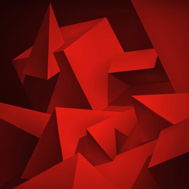 Geometrik şekiller kırmızı arka plan, soyut nesneleri, birim üçgenler ve küpleri bir sürü, vektör tasarım duvar kağıdı