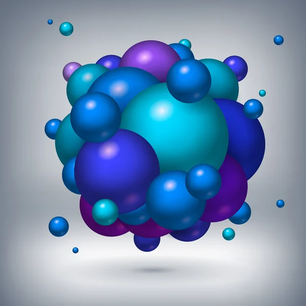 Modré, fialové a zelené koule držet pohromadě. Objem koule, abstraktní objekt vektorové prvky návrhu — Stockový vektor
