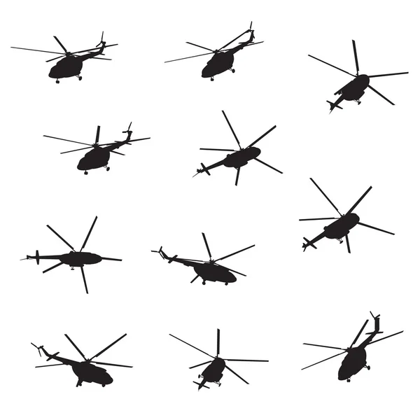 Helikoptereiden siluetit, lentoliikenne, vektorisuunnittelu — vektorikuva