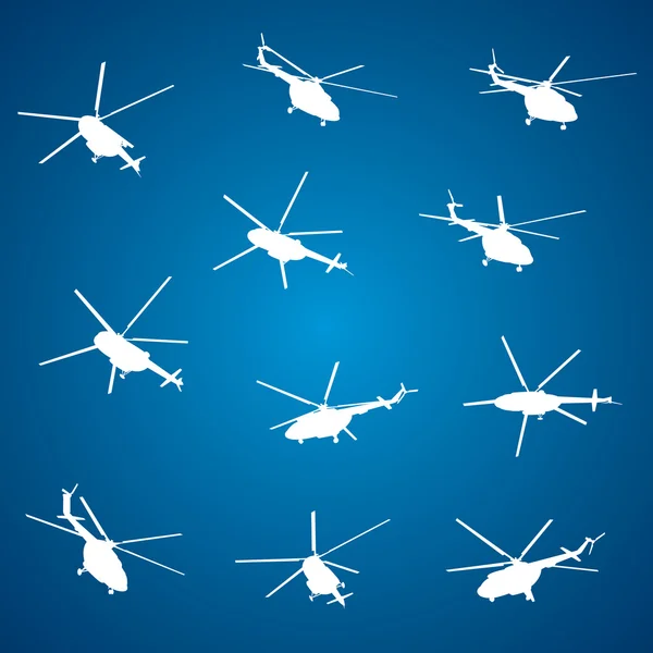 Silhouettes d'hélicoptères, transport aérien, conception vectorielle — Image vectorielle