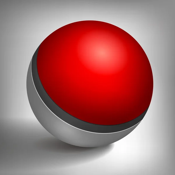 Forme rouge et blanche, volume sphérique, boule de jeu, objet vectoriel — Image vectorielle