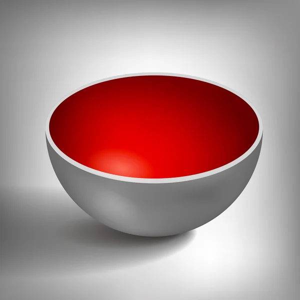 中空球の半分のボリュームをベクトル、ボールを開いて、あなたのための赤いコーティング、抽象的なオブジェクトの内部プロジェクトの設計 — ストックベクタ