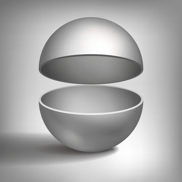 Volumen vectorial esfera hueca, bola abierta, dentro de un objeto gris recubierto, abstracto para el diseño del proyecto — Vector de stock