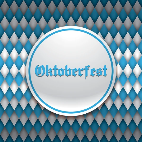 Oktoberfest logotipo do festival de cerveja, papel de parede azul e branco, padrão de vetor losango volume — Vetor de Stock
