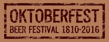 Oktoberfest bira Festivali 2016, kutlama logo, retro tarzı metin, kraft kağıt dokusu, vektör tasarımı