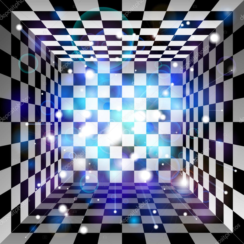 Vector translucent light effect. Plaid room, black and white cell, 3d chess board. Abstract vector design background