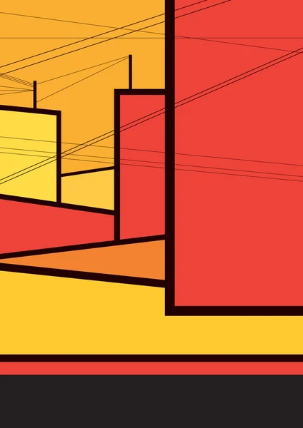 Geometrische städtische Komposition, leuchtende Farben, rote und schwarze Stadtabbildung, Abstraktionsbild, Vektor-Design-Kunst — Stockvektor