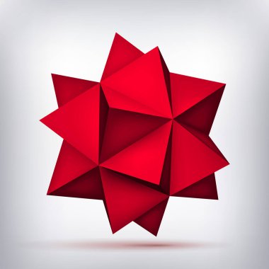 Cilt çokyüzlü kırmızı yıldız, 3d nesne, geometri şekli, ağ sürümü, sizin için soyut vektör elemanı tasarım projeniz için 