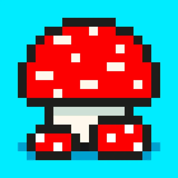 Pixel Art Champignon Numérique Grande Petite Amanita Rouge Icône Web — Image vectorielle