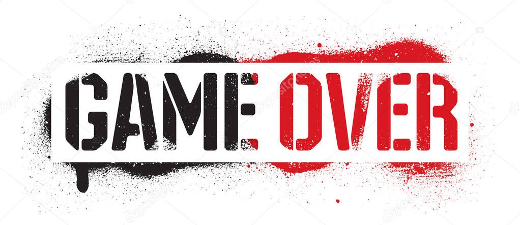 Stencil Game Over inscription. Black graffiti print on white background. Vector design street art