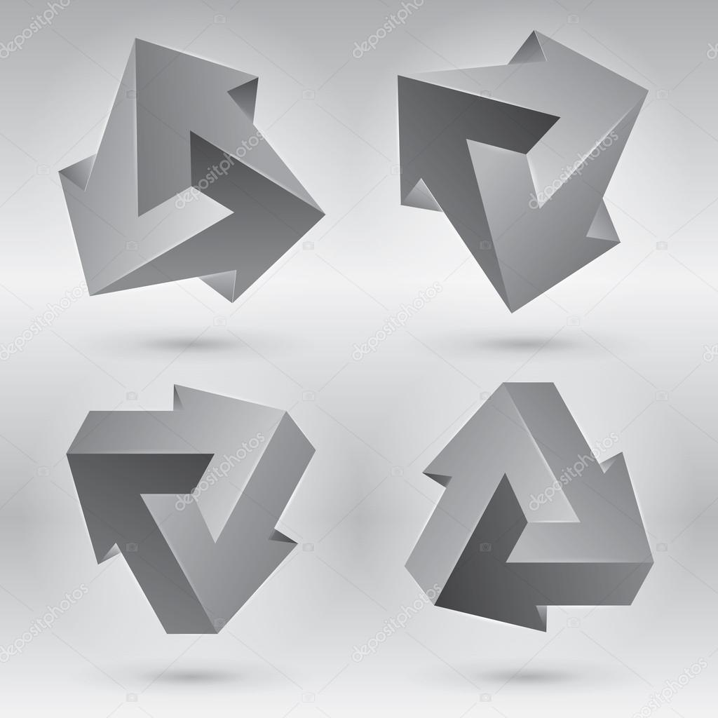 Impossible figures, 4 arrows, impossible arrows. Abstract vector objects