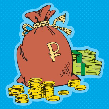 Bir çanta dolusu para, para, banka, para bir sürü vektör çekmek çizim