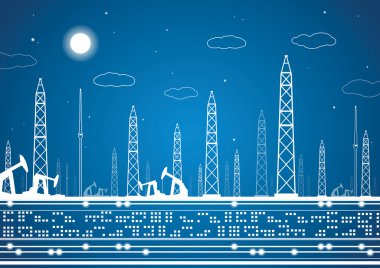 Petrol panorama, endüstriyel yatay, santral, vektör satırları tasarımı