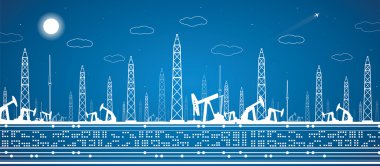 Petrol panorama, endüstriyel yatay, santral, vektör satırları tasarımı